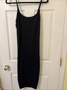 SUPRE Black Slip Midi Dress with Thin Straps